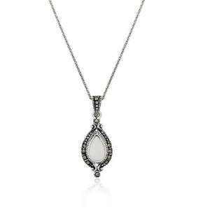    Sterling Silver Marcasite and Mother of Pearl Necklace Jewelry