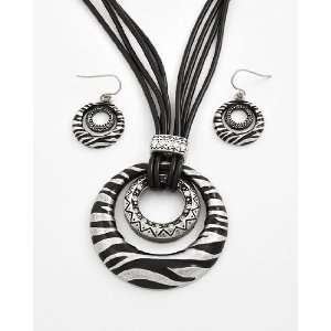    Circle Zebra Print Necklace and Earrings Set 