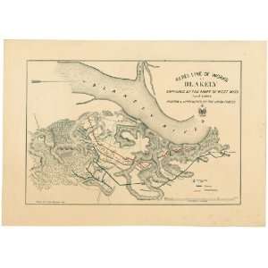  Civil War Map Rebel line of works at Blakely captured by 