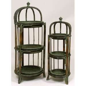  Set of 2 3 Tier Plant Stands in Wood