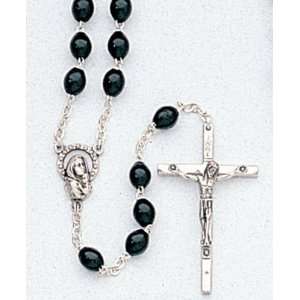   Black Wood Beads, Mary with Child Emblem, and Crucifix   MADE IN ITALY