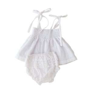 ruched top and bloomer 2 piece set   white eyelet 