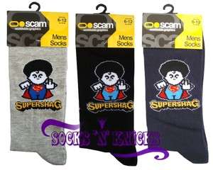 Mens Scam Funny Novelty SuperShag Super Man Spoof Socks  