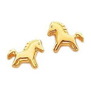  14K Gold Mini Pony Stud Earrings Horse Jewelry New 