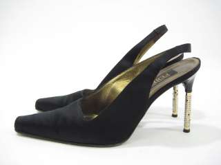 GIANFRANCO Black Satin Slingbacks Pumps Shoes 38.5 8.5  