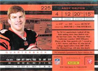 2011 CONTENDERS ROOKIE TICKET #225 ANDY DALTON RC ON CARD AUTOGRAPH 