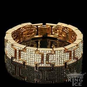   Gold Plated Mens Cubic Zirconia Hip Hop Fashion Bracelet Jewelry