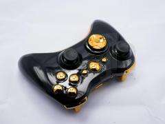   XBOX 360 BLACK AND CHROME GOLD WIRELESS CONTROLLER SHELL CASE MOD