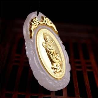 24K Gold & Jade Kwan yin/GuanYin Pendant Necklace KD028  