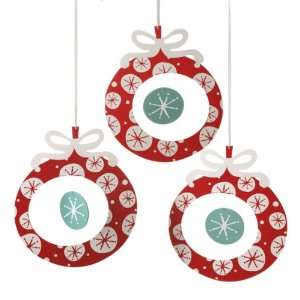  Set of 3 Commercial Size Retro Red and White Snowflake 