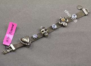 CRYSTAL Skeleton SKULL BETSEY JOHNSON heart bracelet  
