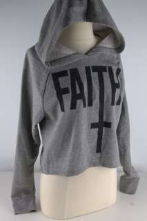 Forever21 Gray Faith Crop Hooded Top JUNIOR 2578  
