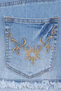 New w/Tag Womans Juniors Sexy Mini Denim Skirt Gold Embroidery 00 11 