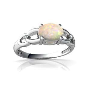  14K White Gold Oval Genuine Opal Ring Size 5.5 Jewelry