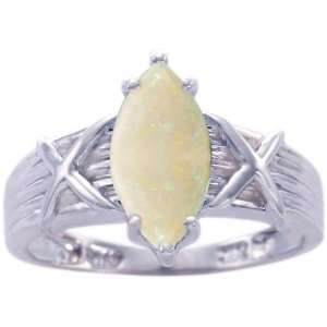  14K White Gold Marquis Gemstone Engagement Ring Opal 