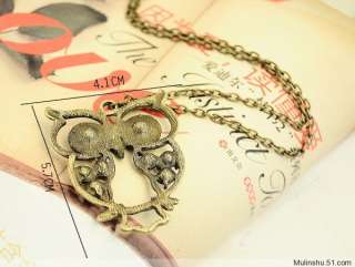Vintage Girls Lady Long Crown Owl Rhinestone Necklace  