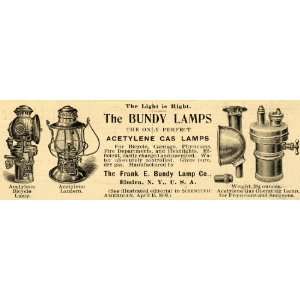  1899 Ad Frank E Bundy Lamp Co Acetylene Gas Lantern 