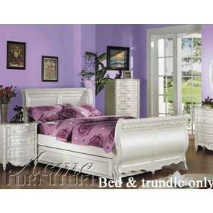  Full Size Sleigh Bed with Twin Trundle White Finish
