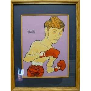   5x11.5 Inch Framed Color Caricature of Boxer Danny (Little Red) Lopez