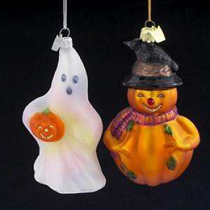  Pack of 8 Pumpkin Man & Ghost Hand Blown Glass Halloween 