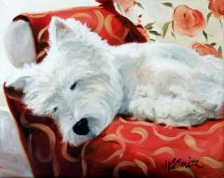 MSSMITH Westie west highland terrier oil dog portrait sleeping pet 