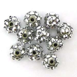  10 10mm silver resin acrylic rhinestone round bead finding 