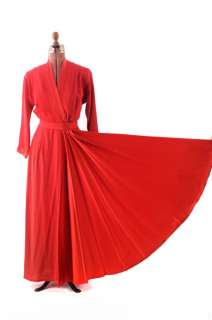 VINTAGE 40s Bonwit Teller Red SATIN Crepe Sweep Dress S  