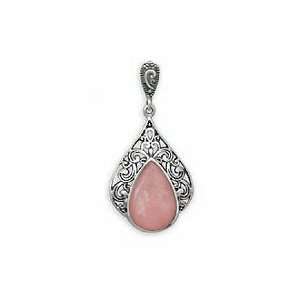 Sterling Silver Pendant, 11x16mm Pink Opal, 1 1/2 inch long (incl bail 