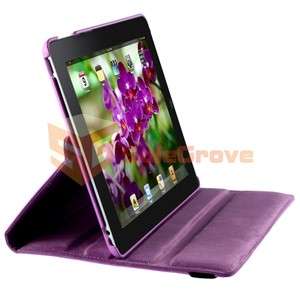 360 Swivel Purple Smart Cover Leather Case Rotating Stand For iPad 2 