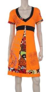 NEW French Design Dress 3691D Cap Sleeves Orange by Forla Paris S M L 