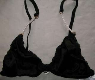 INTIMISSIMI 34AB 36A Victorias Secret Black Silk Pearls Unlined 
