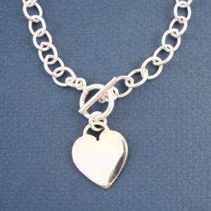Oval Link Sterling Silver Med Heart Charm Bracelet  