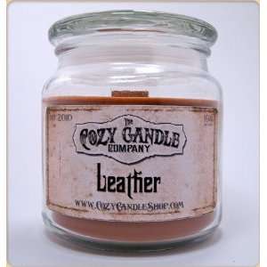    Leather Scented Soy Jar Candle with Wood Wick