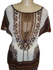 Sheer Tribal Print Top Blouse With Front Tie   4218  