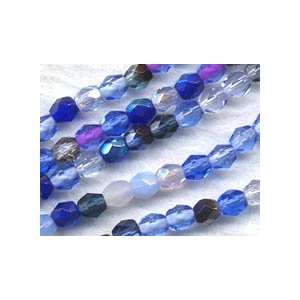    4mm Faceted Round Glass   Sapphire Skies Color Mix