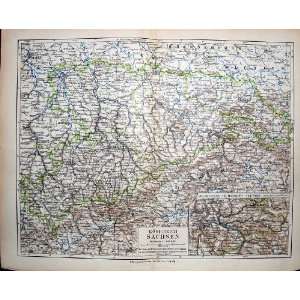   Meyers German Atlas 1900 Map Chemnitz Sachsen Leipzig
