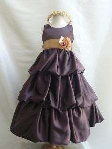 NEW BROWN GOLD WINTER Flower Girl Party Dress ALL SIZE  