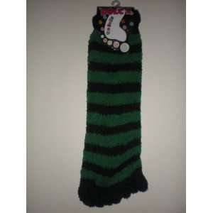  Fuzzy striped long toe socks (black, forest green 