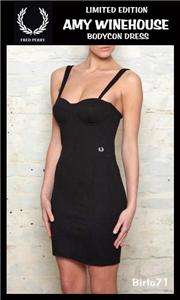 AMY WINEHOUSE for FRED PERRY BLACK BODYCON DRESS Figure Hugging Corset 