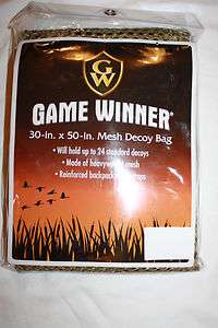 NIB MESH DECOY BAG 30X50 ins.~GAME WINNER~GREEN~HOLDS 24 DECOYS~CHEAP 
