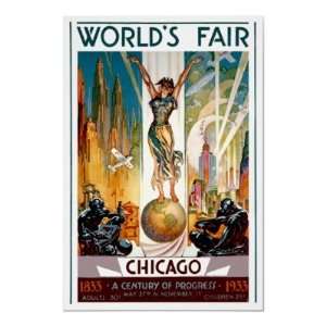 Chicago Worlds Fair 1933 1934 Vintage Travel Poster 