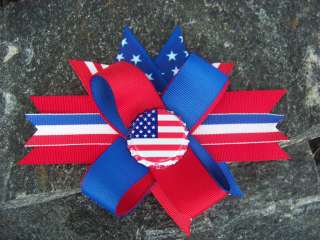 4TH OF JULY PATRIOTIC STARS STRIPES BOTTLECAP HAIRBOW  