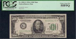 KD 1934A $500 Five Hundred Dollar Bill PCGS Graded 55 PPQ Federal 