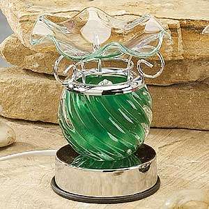 Green Spiral Glass Collectible Electric Oil Burner  