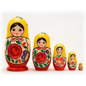  Small Traditional Nesting Doll w/ Rose 5pc./4H Toys 