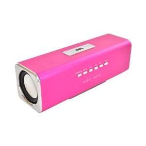 Hot Pink Universal Metal Mini Speaker w USB Micro SD 3.5mm Ports & FM 