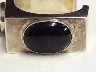 HEAVY Vintage Modernist Navajo Yellowhorse Sterling Silver Onyx Cuff 