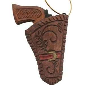  Western Gun in Holster Ornament 6 pc Set, Hand carved of 