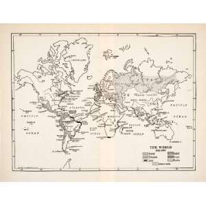 1928 Print Map World Spanish Portuguese Dutch English 