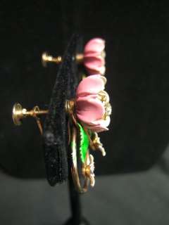VINTAGE dainty pink blue flower pin screw earrings set  